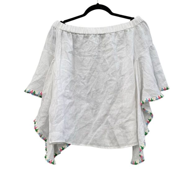 ZARA Women's White 100% Linen Off The Shoulder Flutter Sleeve Top Size Medium - Picture 3 of 8
